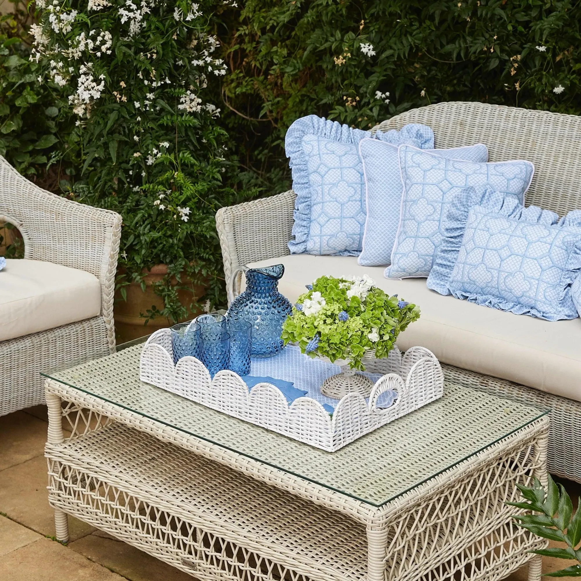 White Scalloped Rattan Tray|Mrs. Alice Hot