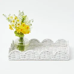 White Small Scalloped Rattan Tray|Mrs. Alice Discount