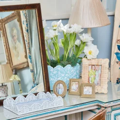 White Small Scalloped Rattan Tray|Mrs. Alice Discount