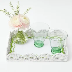 White Small Scalloped Rattan Tray|Mrs. Alice Discount