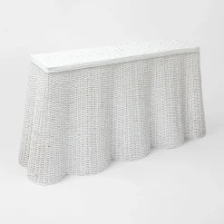 White Vivienne Rattan Scalloped Console Table|Mrs. Alice Online