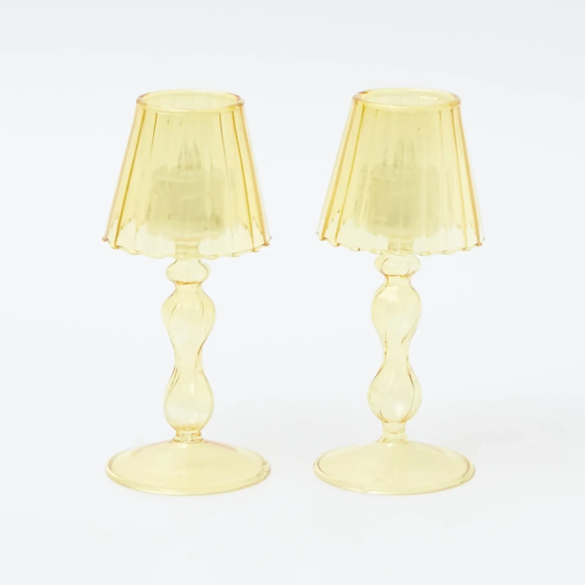 Yellow Glass Lantern Tea Light Holder (Pair) - 18Cm|Mrs. Alice New