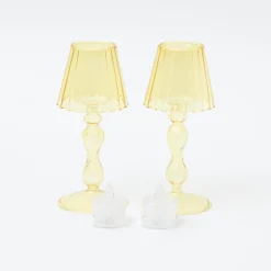 Yellow Glass Lantern Tea Light Holder (Pair) - 18Cm|Mrs. Alice New