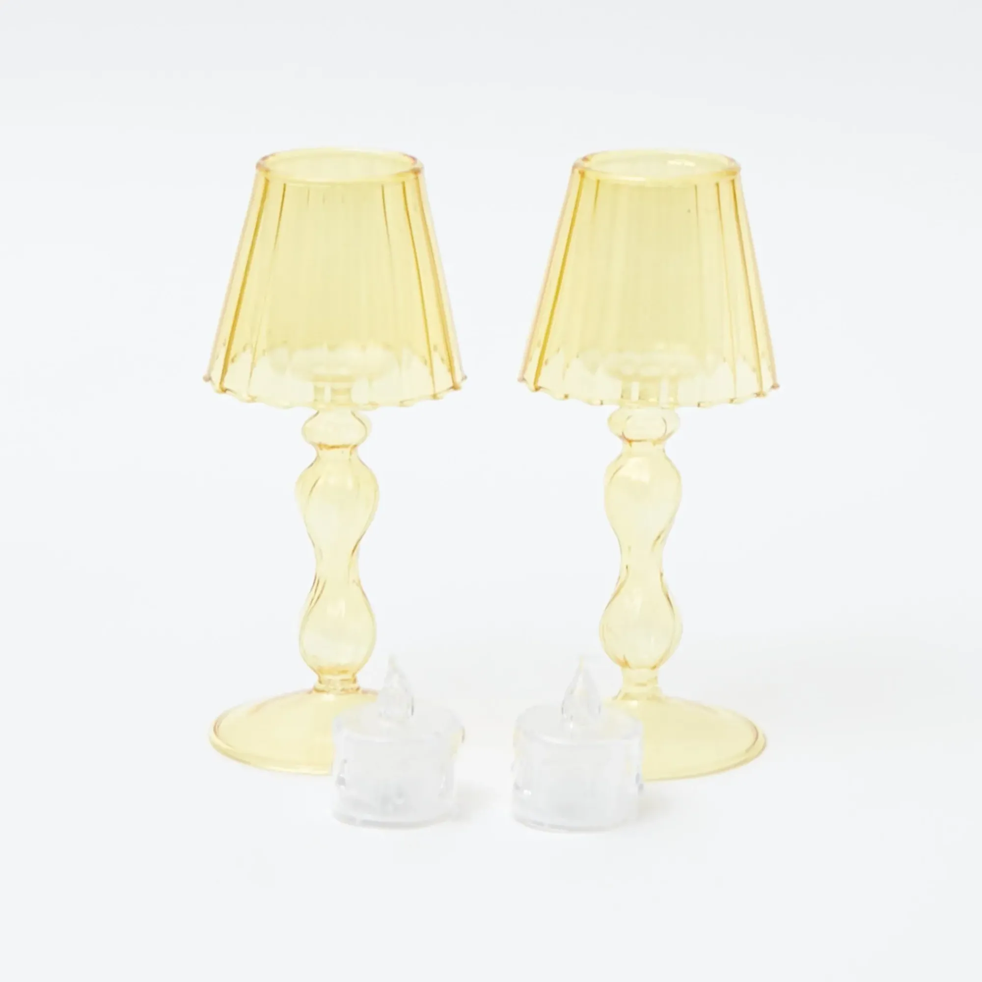 Yellow Glass Lantern Tea Light Holder (Pair) - 18Cm|Mrs. Alice New