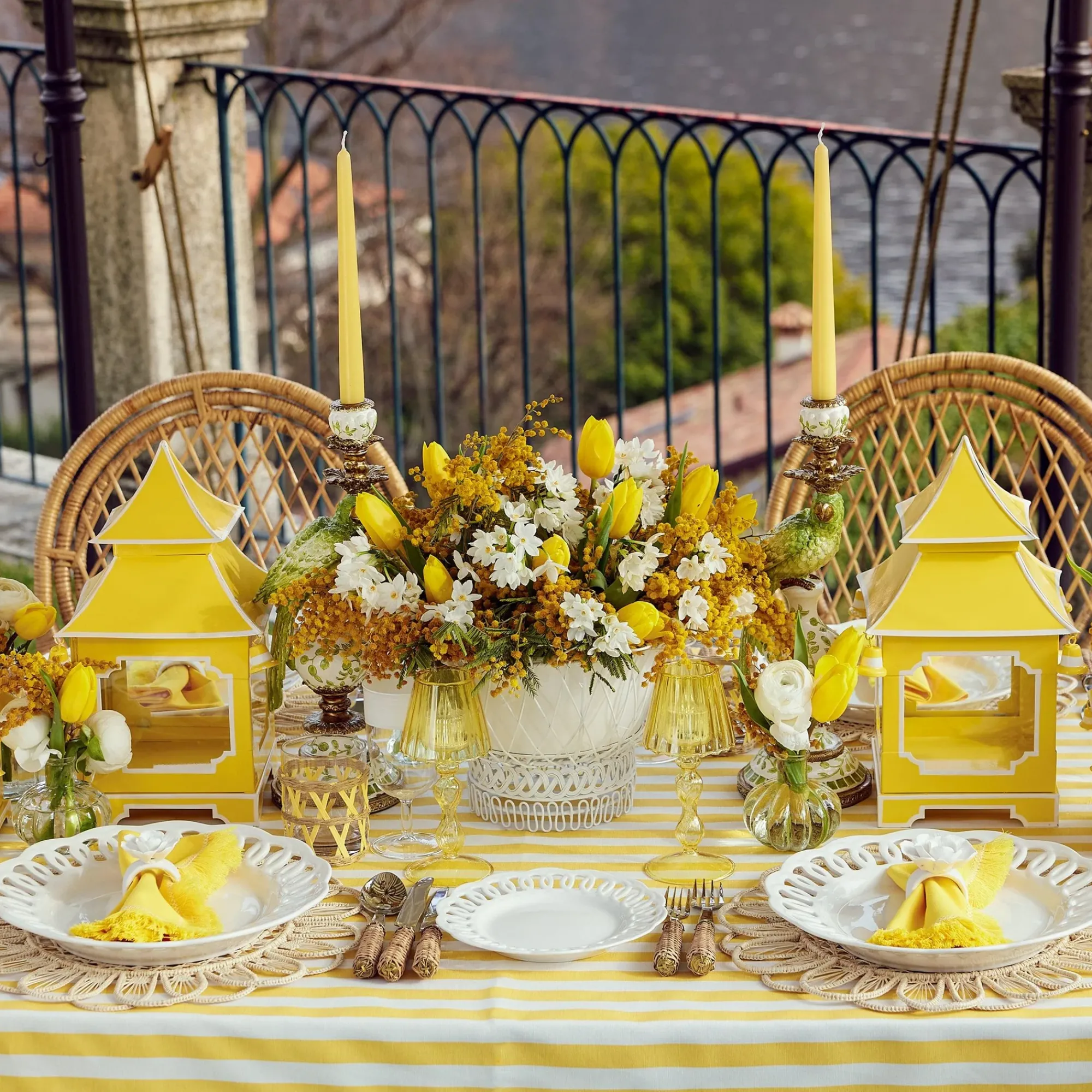 Yellow Glass Lantern Tea Light Holder (Pair) - 18Cm|Mrs. Alice New